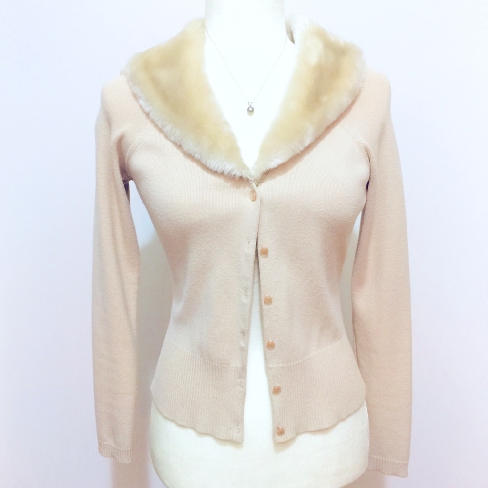 Ann Taylor LOFT Faux Fur Tan Sweater Jacket, Sz S